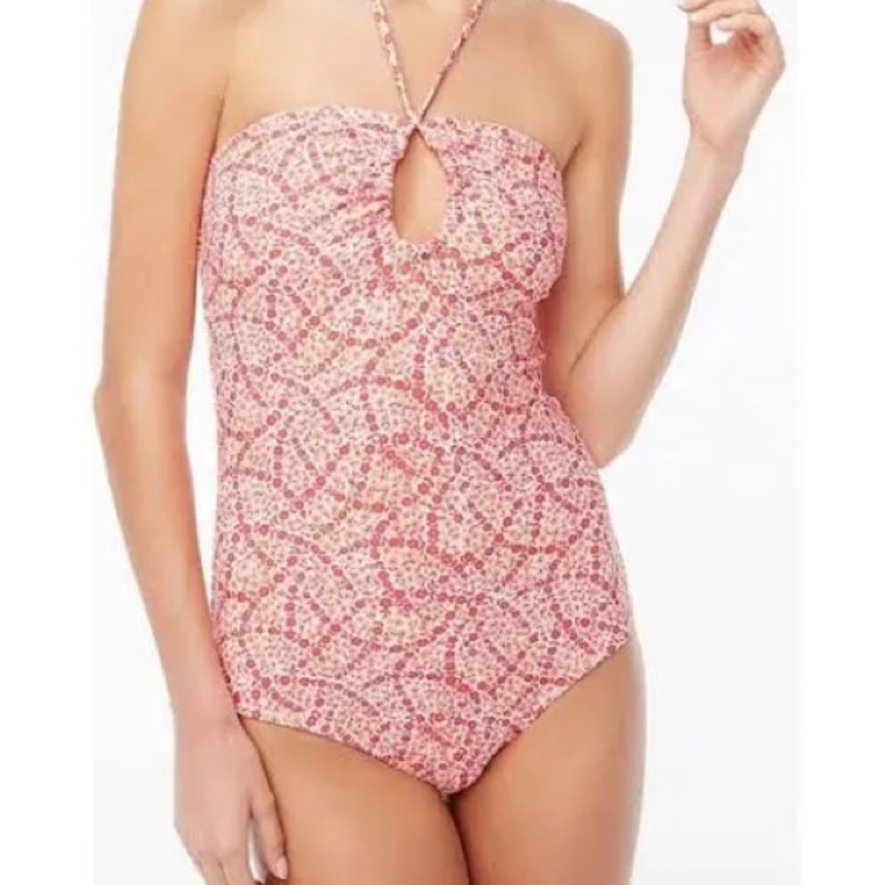 J. Crew Pink Patterned Halter One-Piece Swimsuit